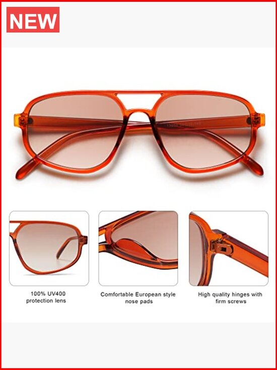 Retro Aviator Sunglasses, Double Bridge, UV400 Protection, Lightweight Plastic main image 7